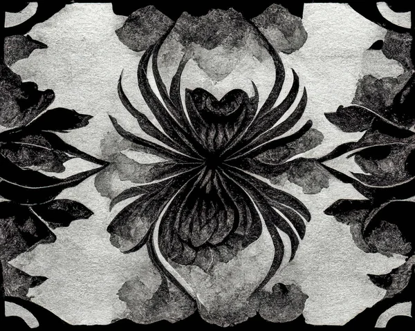 Akvarel Textura Rýžového Papíru Kresleným Černým Inkoustem Japonské Kreativní Pozadí — Stock fotografie