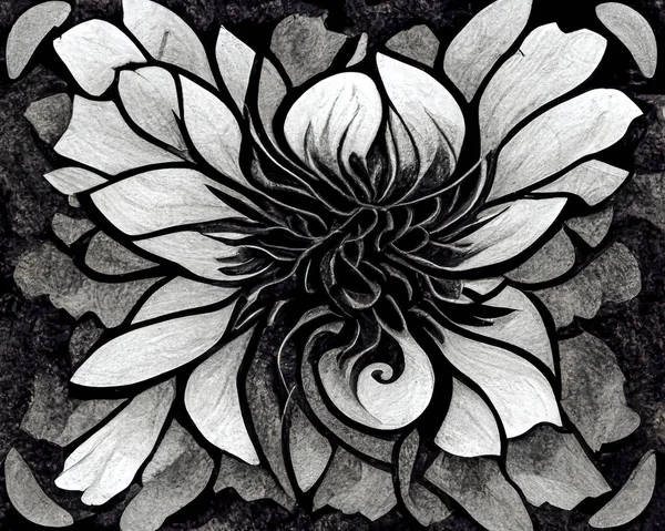 Textura Papel Arroz Con Flor Dibujada Con Tinta Negra Fondo — Foto de Stock