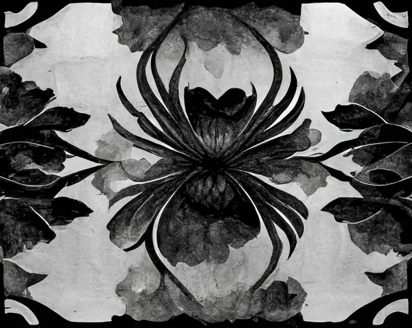 Aquarela Textura Papel Arroz Com Flor Desenhada Com Tinta Preta — Fotografia de Stock