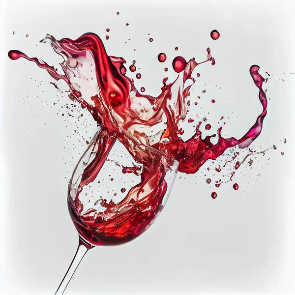 Merlot Bicchiere Vino Con Vino Versato Spruzzare Vino Sfondo Bianco — Foto Stock