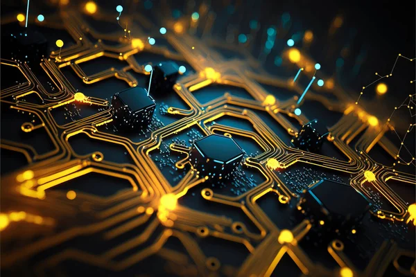 Blockchain, circuit with computer information processor, mind of a computer equipment created with Generative AI technology