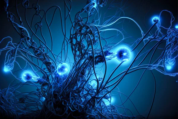 fiber optic lights, concept of ecological and sustainable energy, creative background in blue color created with Generative AI technology