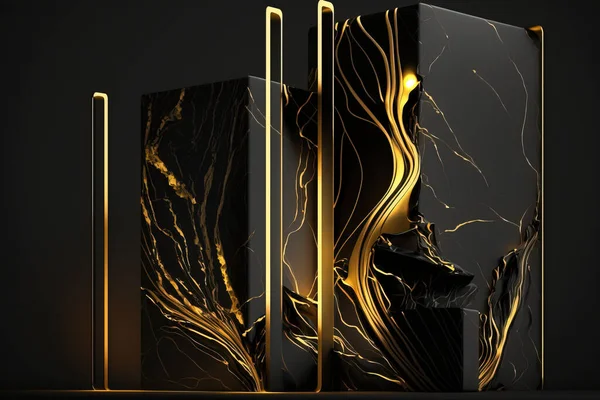 marbled marble with gold lines, elegant background design for graphic design. dark black onyx color with gold threads