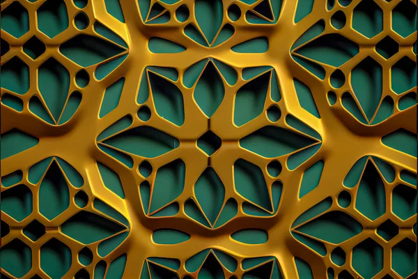 Luxury, geometric textures in gold and green or jade or jasper, pieces of jewelry made with parametric designs