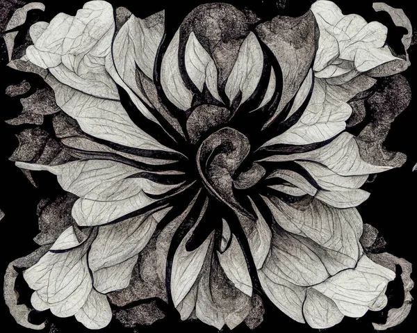 Rice Paper Texture Flower Drawn Black Ink Japanese Creative Background — Stock Photo, Image