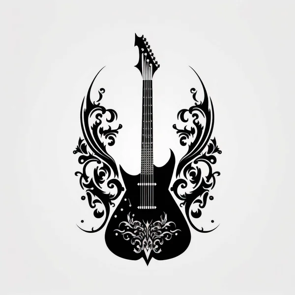 guitar drawing tattoo design with black inks on white background. musical instruments created with Generative AI technology