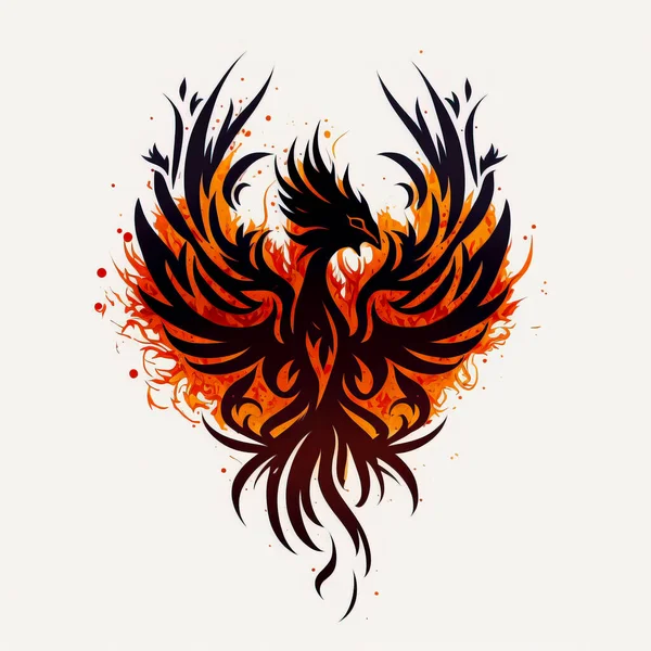 Phoenix Bird Tattoo Sketch White Background Black Ink Geometry Mythological — Stock Photo, Image