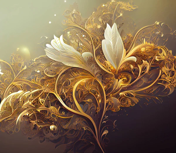 Luxury Elegance Concept Delicate Gold Decorative Pieces Blur Background Floral — Fotografia de Stock