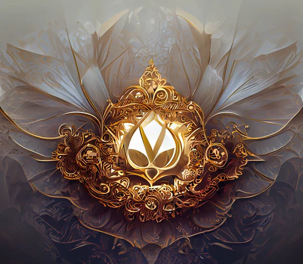 Luxury Elegance Concept Delicate Gold Decorative Pieces Blur Background Floral — Stok fotoğraf