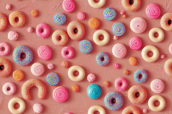 Sweet Donuts Rows Colors Tasty Flavors Creative Background Sweets Candies — Stock Photo, Image