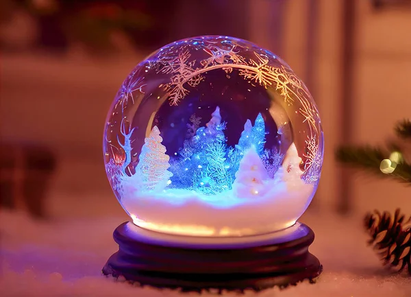Christmas glass sphere with snowy landscape inside, decorative Christmas gift