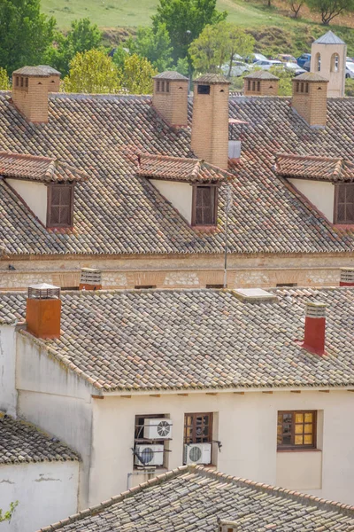 Tradycyjne Domy Hiszpańskie Dachy Lokalne Życie Historycznym Placu Klejnoty Kulturowe — Zdjęcie stockowe