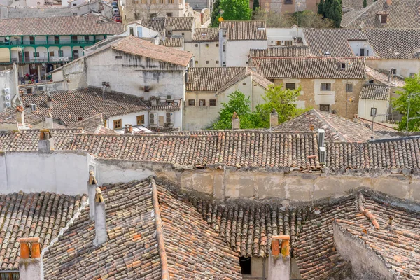Oude Huizen Rustiek Castiliaans Design Schilderachtig Uitzicht Het Stadsplein Spaanse Rechtenvrije Stockfoto's