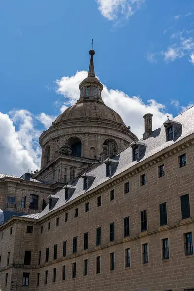 Sculptural Details Iconic Dome Escorial Monastery Stand Out Blue Sky Royalty Free Stock Photos