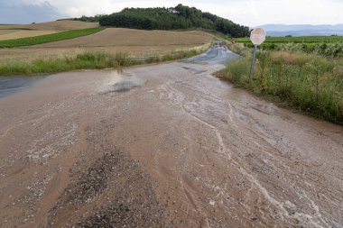 Şiddetli yağmur fırtınasından sonra İspanya, La Rioja 'da Su Altındaki Yol