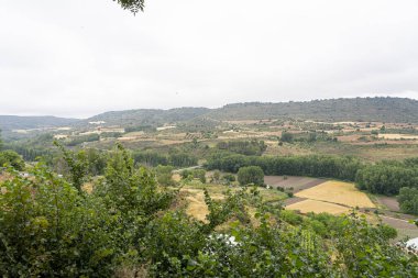 Brihuega 'nın sakin manzarasında, İspanya' nın Castilla-La-Mancha kentindeki Guadalajara eyaletinin tipik yemyeşil ve tarım arazileri sergilenmektedir..