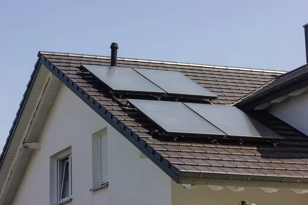 Telhado Painel Solar Telhado Construção Com Andaime Construção Alemanha Sul — Fotografia de Stock