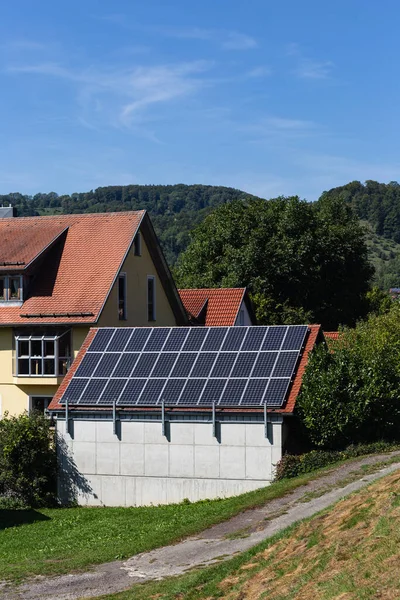 Rufal Aldeia Com Painel Solar Telhados Sul Alemanha Campo Setembro — Fotografia de Stock
