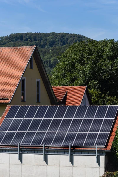 Rufal Aldeia Com Painel Solar Telhados Sul Alemanha Campo Setembro — Fotografia de Stock