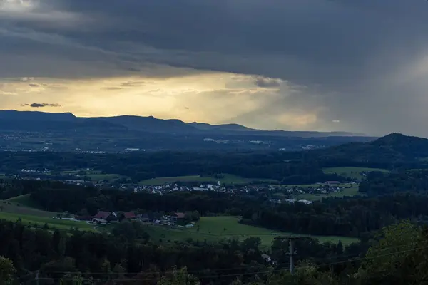 Tempestosa Nube Tempo Tramonto Paesaggio Sera Nel Sud Della Germania — Foto Stock