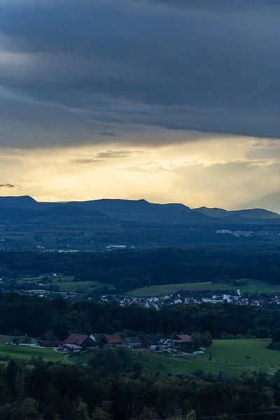 Tormenta Nube Tiempo Puesta Sol Paisaje Noche Sur Alemania Campo — Foto de Stock