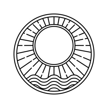 Güneş, dalgalar, dağlar ve yapraklardan oluşan klasik bir klasik klasik logo..