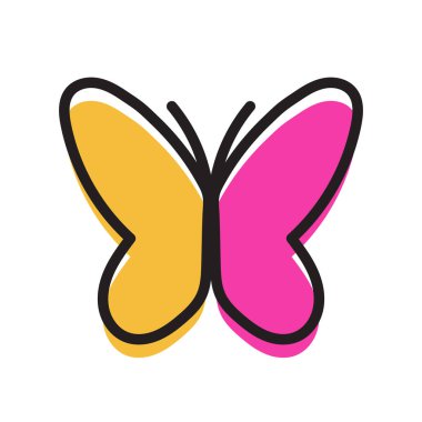 Keskin açıları ve keskin çizgileri olan, modern kıvrımlı, cesur bir kelebek ana hatlı ikon. Bu vektör logo tasarımları ve çağdaş doğa temalı markalaşma projeleri için idealdir