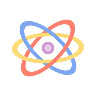Düz atom molekülü tasarımı, canlı renkler, okul, bilim ve kırtasiye temaları için ideal. Kimya ve eğitim projeleri için mükemmel.