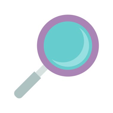 Büyüteç çiziminin renkli düz tasarımı, okul, bilim ve kırtasiye temaları için mükemmel. Eğitim ve analitik grafik projeleri için harika.