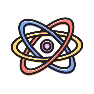 Düz atom molekülü tasarımı, canlı renkler, okul, bilim ve kırtasiye temaları için ideal. Kimya ve eğitim projeleri için mükemmel.