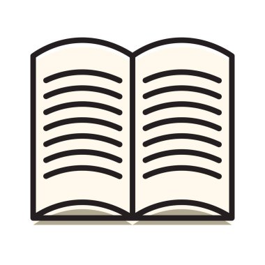 Düz renkli açık kitap tasarımı çizimi, okul, öğrenme ve kırtasiye teması için ideal. Eğitim ve öğretim projeleri için mükemmel.