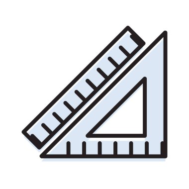 Canlı düz üçgen cetvel tasarım illüstrasyonu, okul ve kırtasiye temaları için ideal. Geometri ve eğitim içeriği tasarımları için mükemmel.