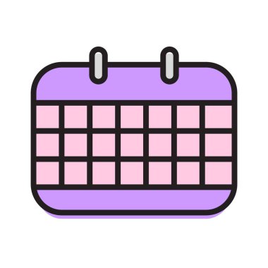 Düz renkli takvim tasarımı, okul, kırtasiye ve organizasyon teması için ideal. Zamanlama ve eğitici grafik içeriği için mükemmel.