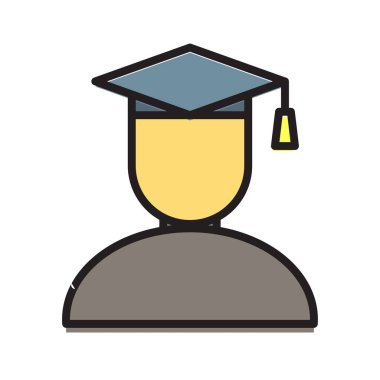 Düz renkli erkek mezuniyet tasarımı illüstrasyonu, okul başarısını kutluyor. Eğitimsel, kırtasiye ve mezuniyet ile ilgili görseller için ideal.