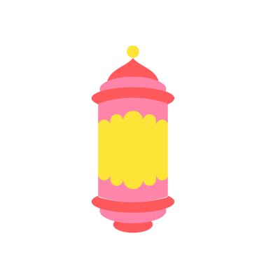 Ramadhan 'ı ve ruhani kutlamaları sembolize eden parlak renklerle asılmış bir İslami fenerin minimalist düz çizimi.