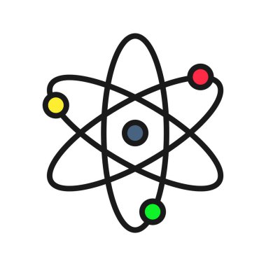 Kimya atom modelinin basit renkli çizimi, okul, öğrenci öğrenimi ve bilim temalı eğitim içeriği için mükemmel..
