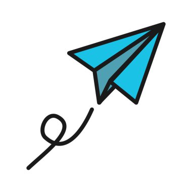 Kağıt uçağın basit renkli çizimi, öğrencilerin yaratıcılığını, okul eğlencesini ve eğitici oyunu temsil ediyor..