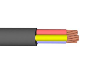 Beyaz arka planda geniş bir bakır kablo grubu