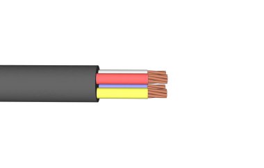 Renkli bakır elektrik kablosu. Beyaz arka planı olan kablolar ve bakır. 3 Boyutlu Boşluk.  