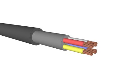 Renkli bakır elektrik kablosu. Beyaz arka planı olan kablolar ve bakır. 3 Boyutlu Boşluk.  