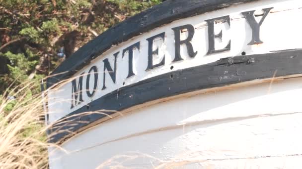 Cartel Monterrey Popa Barco Madera Blanca Vástago Barco Náutico Pescador — Vídeo de stock