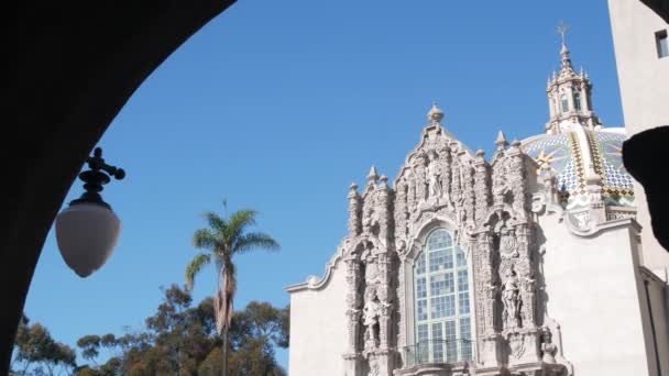 Spanische Kolonialarchitektur Balboa Park San Diego Kalifornien Usa Historisches Gebäude — Stockvideo