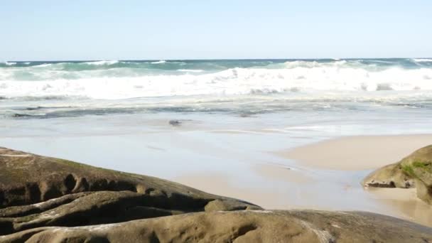 Big Ocean Waves Crashing Beach Jolla Shore California Coast Usa — Stock Video