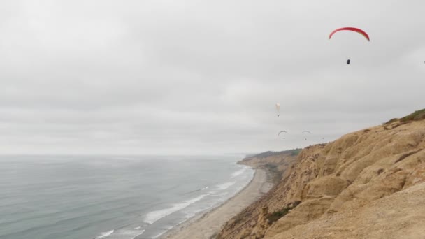 Lidé Paragliding Torrey Pines Útes Nebo Bluff Paraglider Vznáší Vzduchem — Stock video