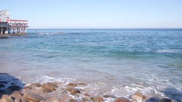 Waterfront Beachfront Cafe Piles Pillars Pylons Monterey Beach California Coast — Stock Video