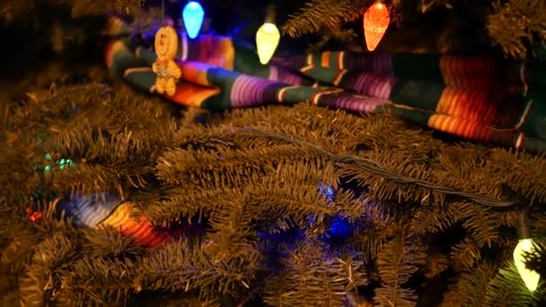 Luces Guirnalda Árbol Navidad Mexicano Decoración Étnica Colorida Vacaciones Navidad — Vídeos de Stock