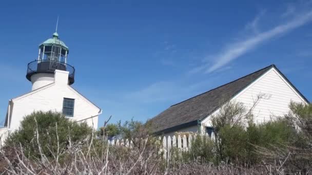Vintage Φάρος Πύργος Ρετρό Φως Σπίτι Ντεμοντέ Ιστορικό Κλασικό Λευκό — Αρχείο Βίντεο