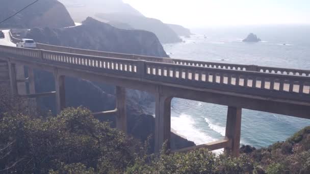 Ponte Bixby Creek Architettura Arco Pacific Coast Highway Punto Riferimento — Video Stock