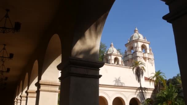 Испанская Колористическая Архитектура Парк Бальбоа Сан Диего Калифорния Сша Историческое — стоковое видео