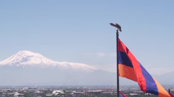 アルメニア国旗軍セメント ナゴルノ カラバフ紛争 アゼルバイジャン戦争 エレバンにある愛国心を象徴する 古代の記念碑のシンボルです 死んだ兵士たちの墓 ハイダン軍 アララート — ストック動画